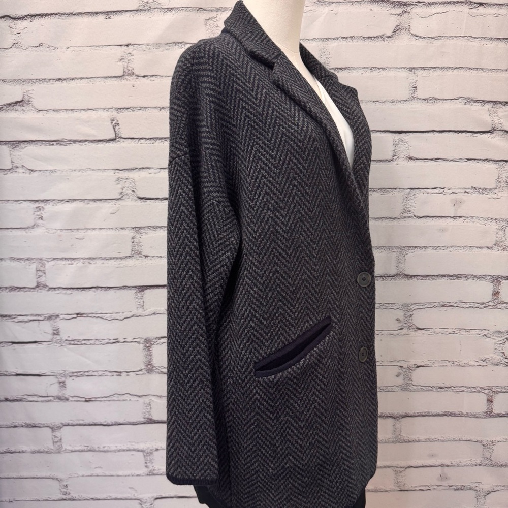 Madewell Merino Wool Blend Herringbone Coat Womens Small Oversized Cocoon Gray - Picture 7 of 16